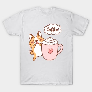 Cute Corgi with Coffee T-Shirt